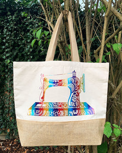 Jute Bag with Sewing Machine Decal